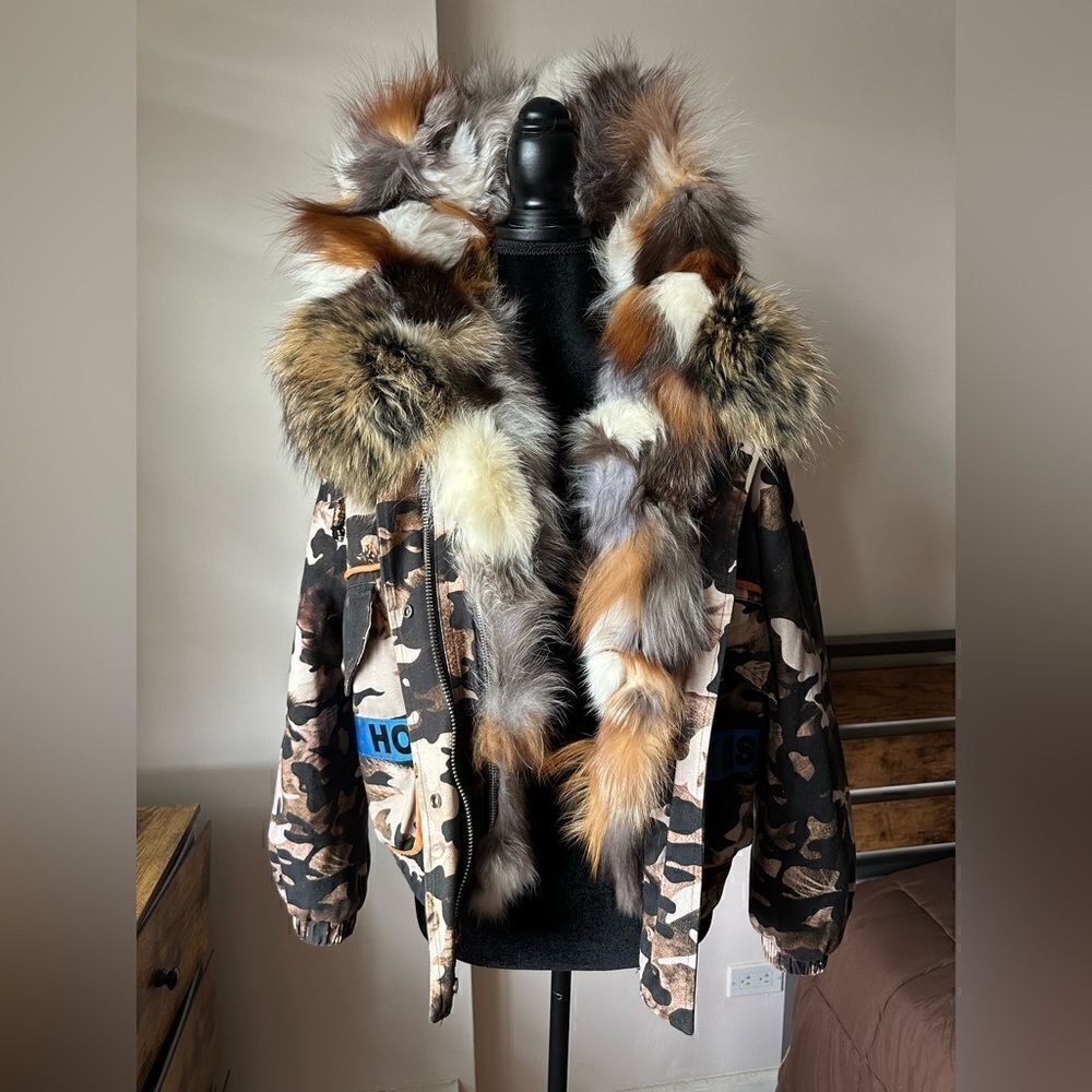 Antonio Arnesani REAL FOX FUR made in Italy warm jacket multicolor camouflage
M